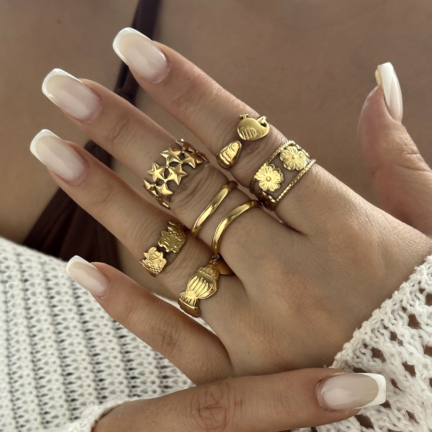 Wholesale Starfish Flower  Stainless Steel Ring