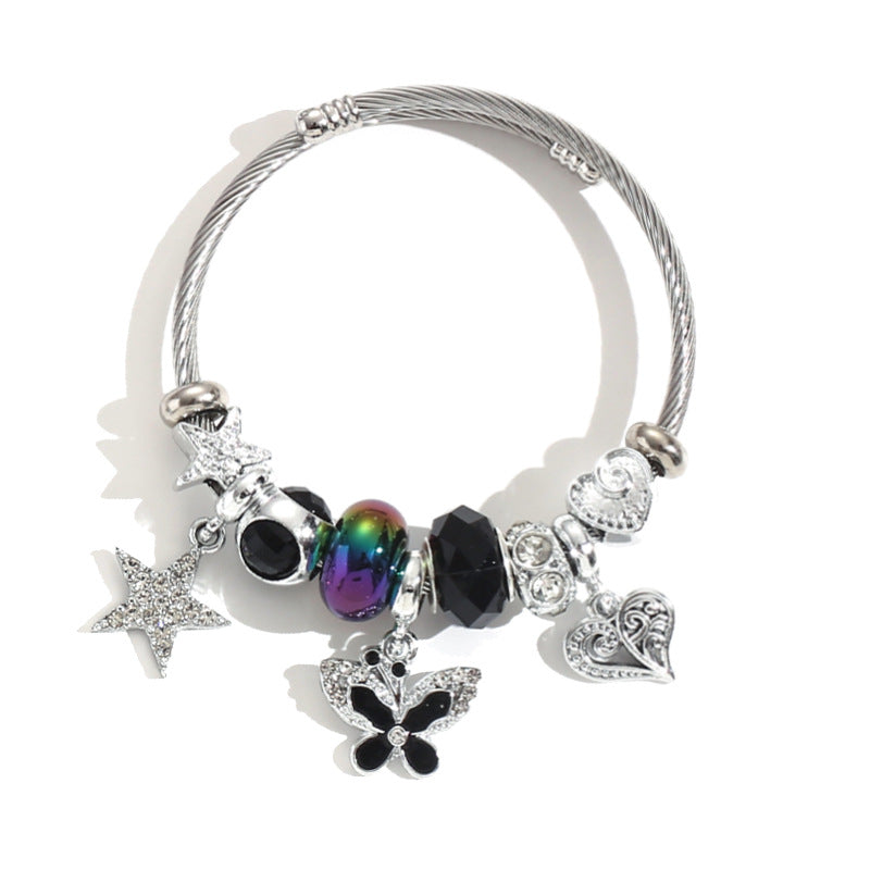 Wholesale Pentagram Butterfly Rhinestone Beaded Stainless Steel Bracelet ACC-BT-QingLian004