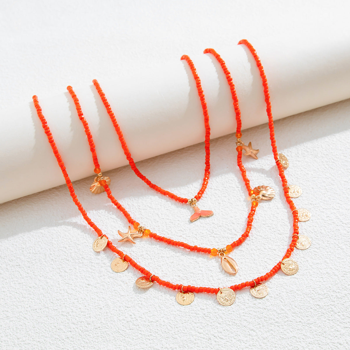 Wholesale  Sequin Shell Starfish Collarbone Necklace Colorful Beads Beaded Fishtail Necklace