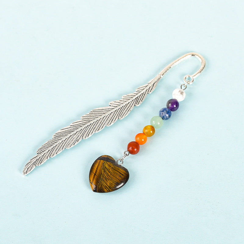 Wholesale Natural Stone Crystal Colorful Love Pendant Feather Metal Bookmark Pendant ACC-BM-ZhiSF001