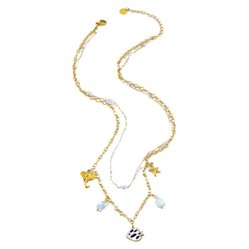 Wholesale Ocean series titanium steel double-layer stacked necklace