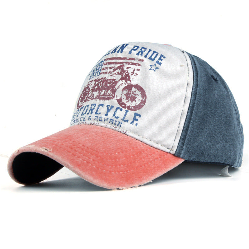 Wholesale Motorcycle Print Five Panel Cotton Baseball Cap Distressed Washed Trucker Hat For Outdoor Everyday Chic Fashion Accessory