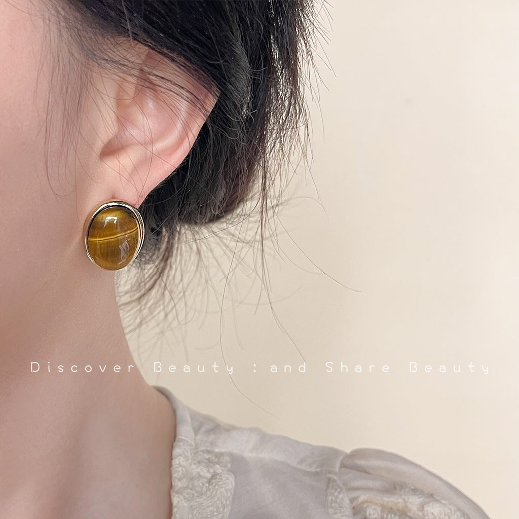 Wholesale Retro Maillard Tiger Eye stone earrings
