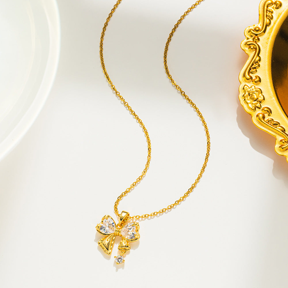 Wholesale  Titanium Steel butterfly flash diamond  niche design butterfly zircon clavicle chain