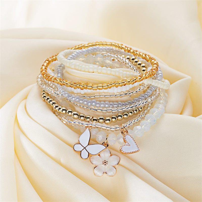 Wholesale Bohemian 9-Piece Set of Butterfly Flower Heart Pendant Beaded Bracelet