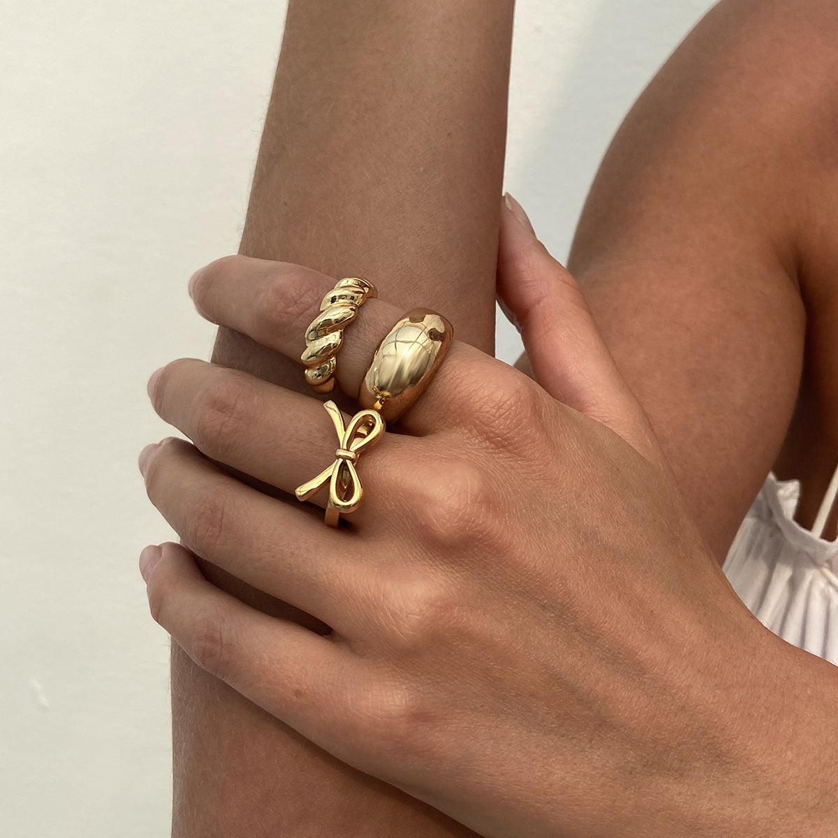 Wholesale Bowknot Bow polished alloy diamond ring set