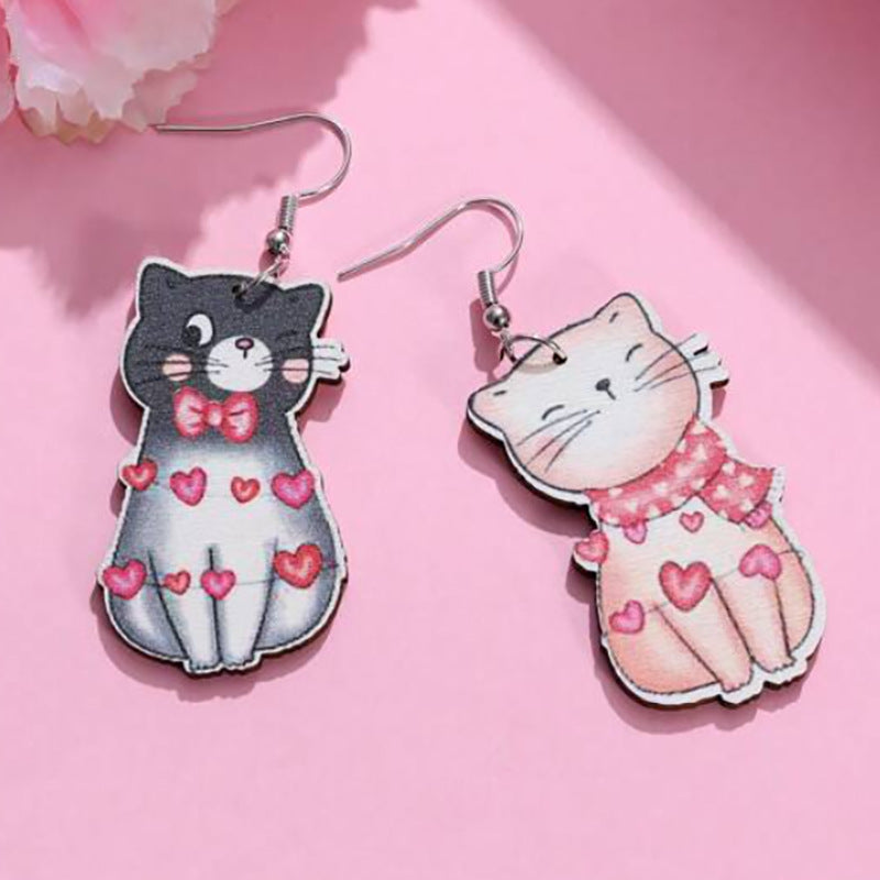 Wholesale Valentine's Day Cute cat wooden earrings