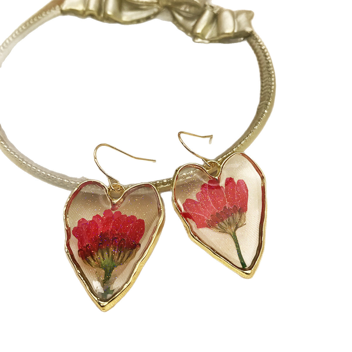Wholesale Dried flower heart earrings