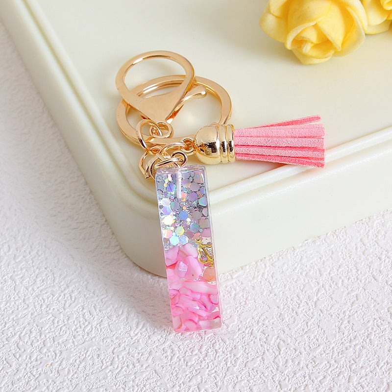 Wholesale Glitter 26 English Letter Tassel Keychain