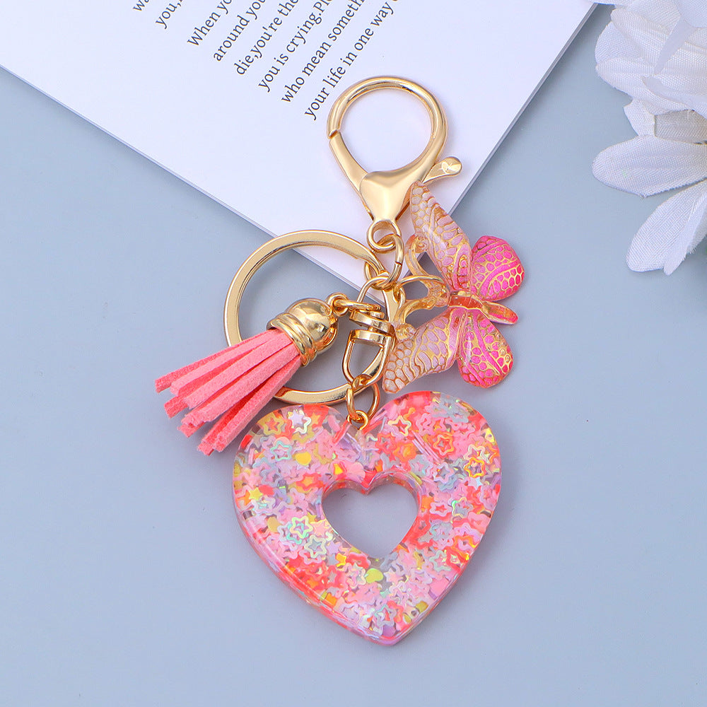 Wholesale Chic Heart Resin Keychain with Tassel - Boutique Bag Accessory Gift