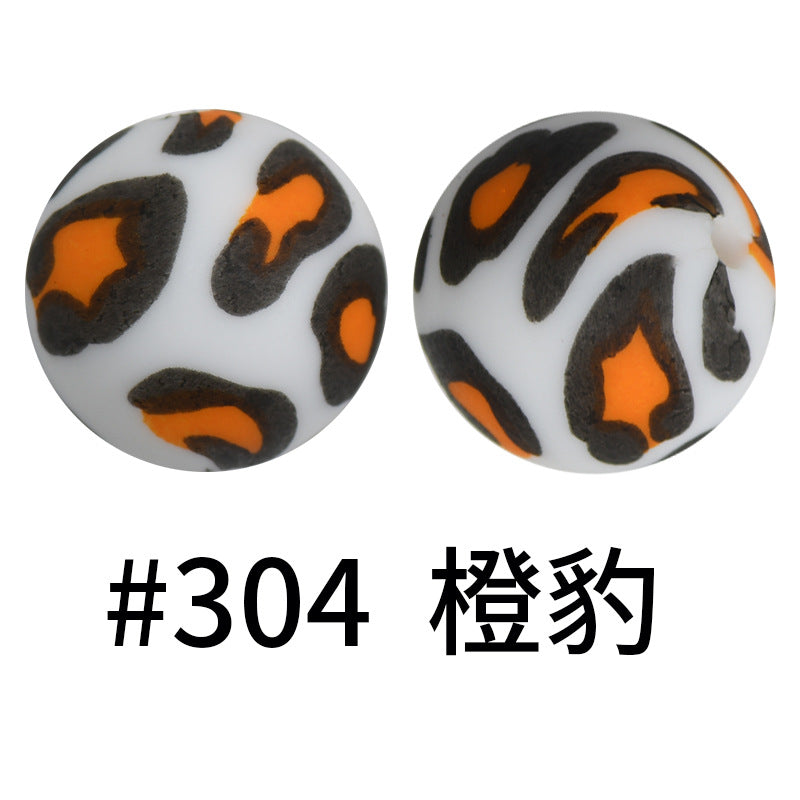 Wholesale 50pcs Western Style Leopard Skull Color Aztec Printed Silicone Balls Beads ACC-BDS-HeSheng005