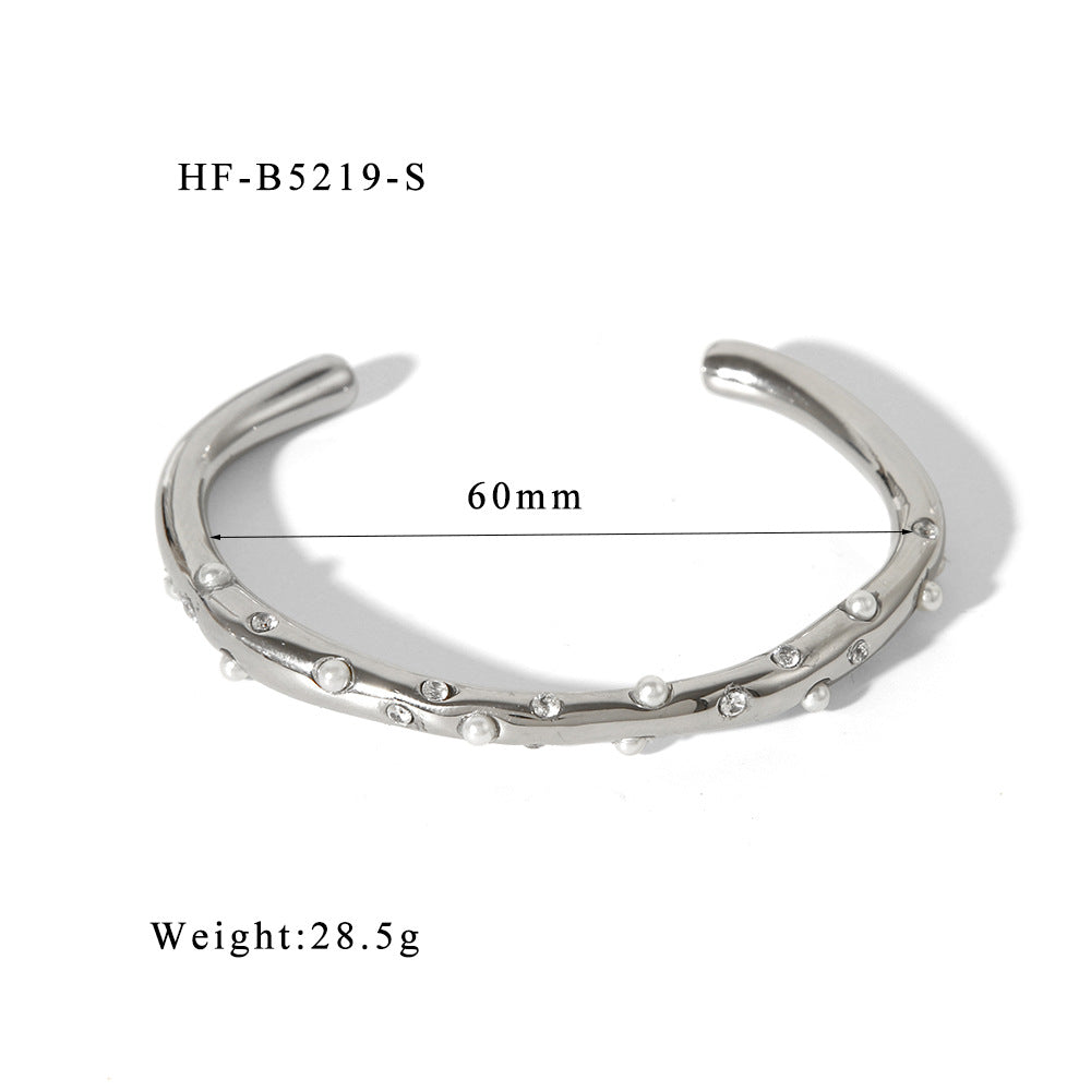 Wholesale Vintage Stainless Steel Bracelets 18K Zircon Pearl Open High Bracelet Luxury Bracelet ACC-BT-ChengBing003