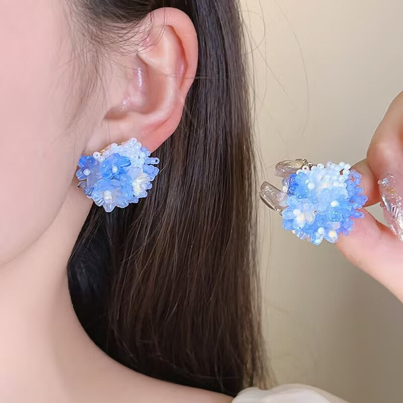 Wholesale Cream Hydrangea Rice Pearl Earrings