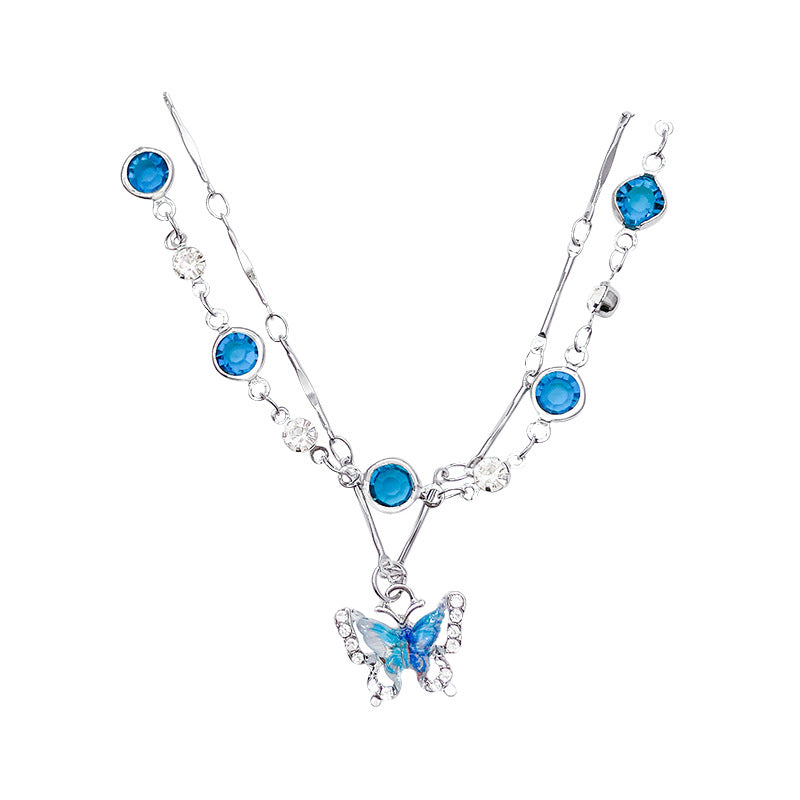 Wholesale Light Luxury Titanium Steel   Colorful Zircon Heart Necklace