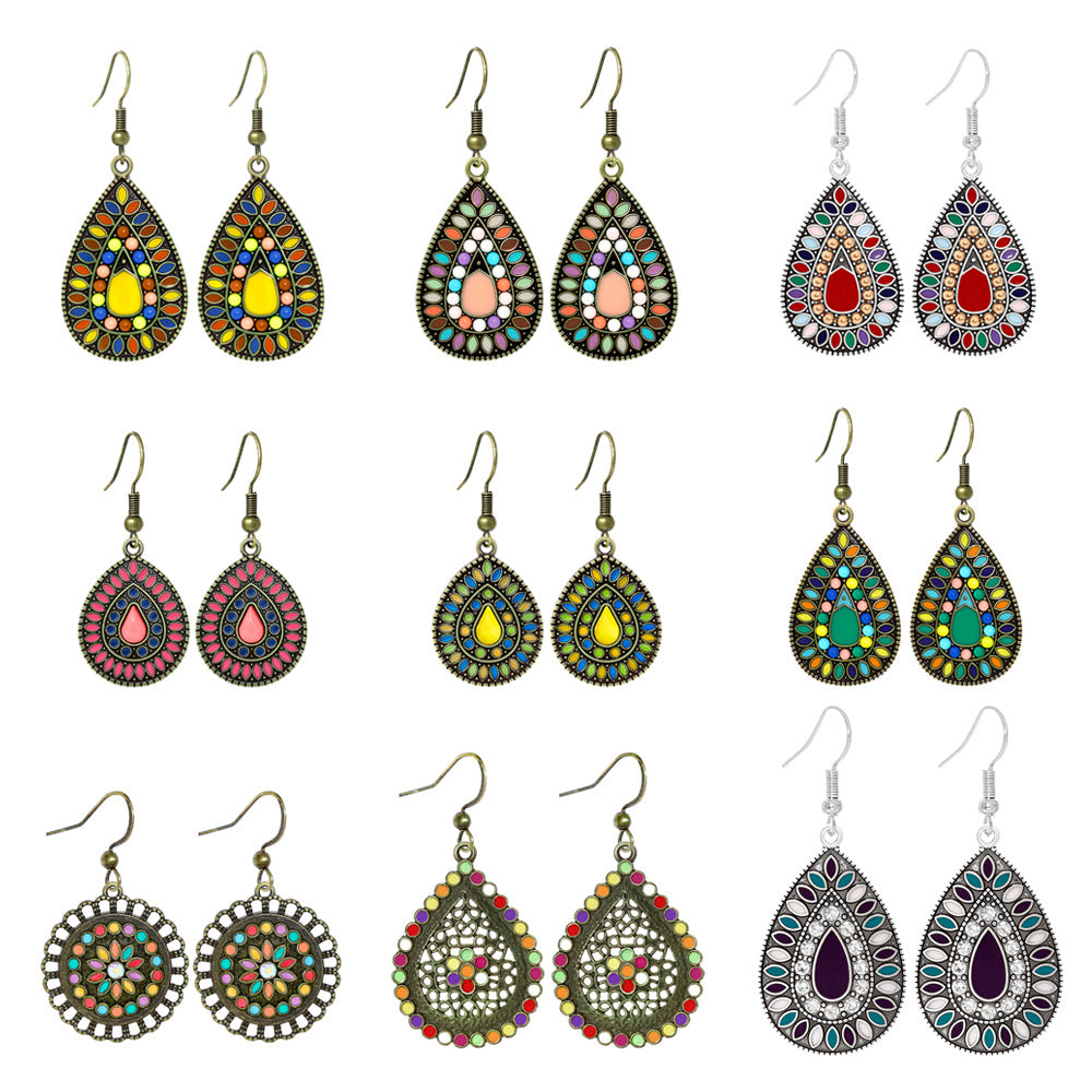 Wholesale Zinc Alloy Bohemian Water Drop Earrings Retro Ethnic Style Jewelry For Women Party Gift