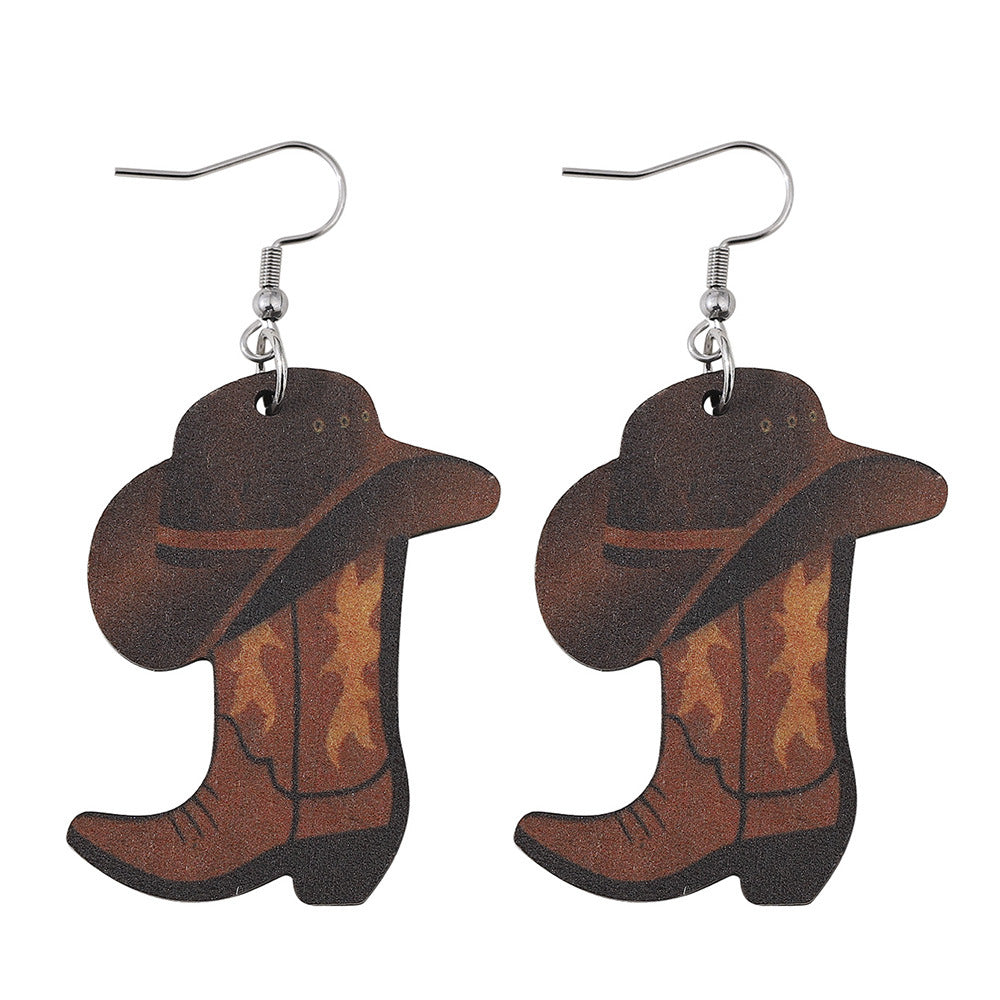 Wholesale  Western Cowboy Boots Hat Pendant Earrings