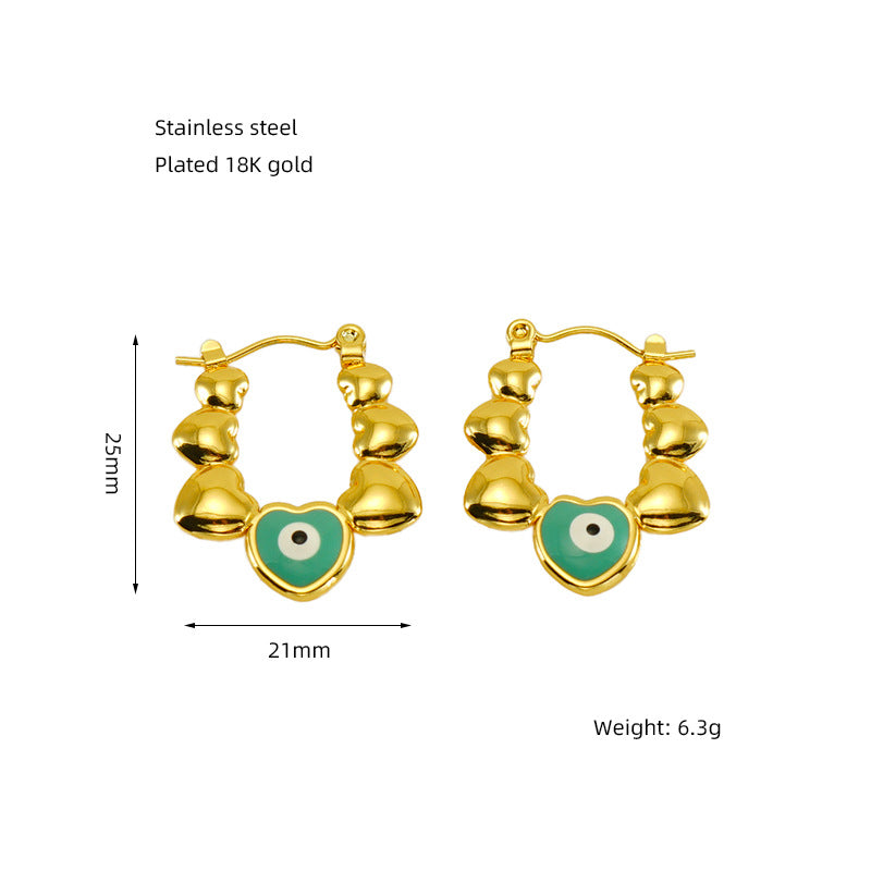 Wholesale Stainless Steel 18K Gold Plated Vintage Hollow Green Eye Earrings ACC-ES-ZhongXin001