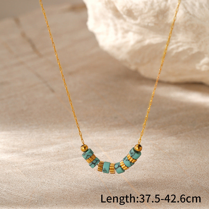Wholesale Natural Stone Stainless Steel  Pendant Necklace