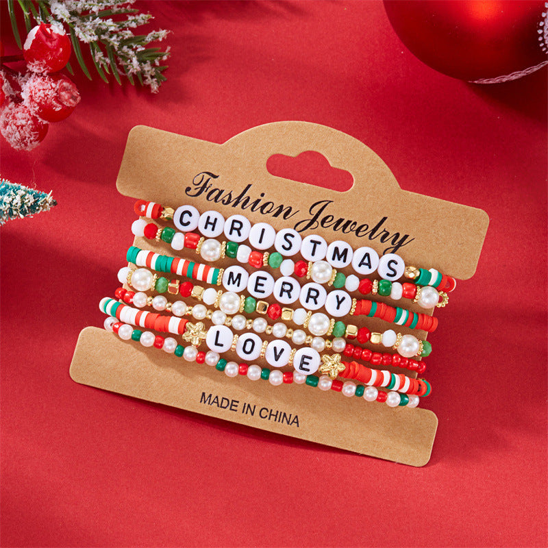 Wholesale Christmas Cute Cartoon Resin Snowman Contrast Color Rice Bead Bracelet