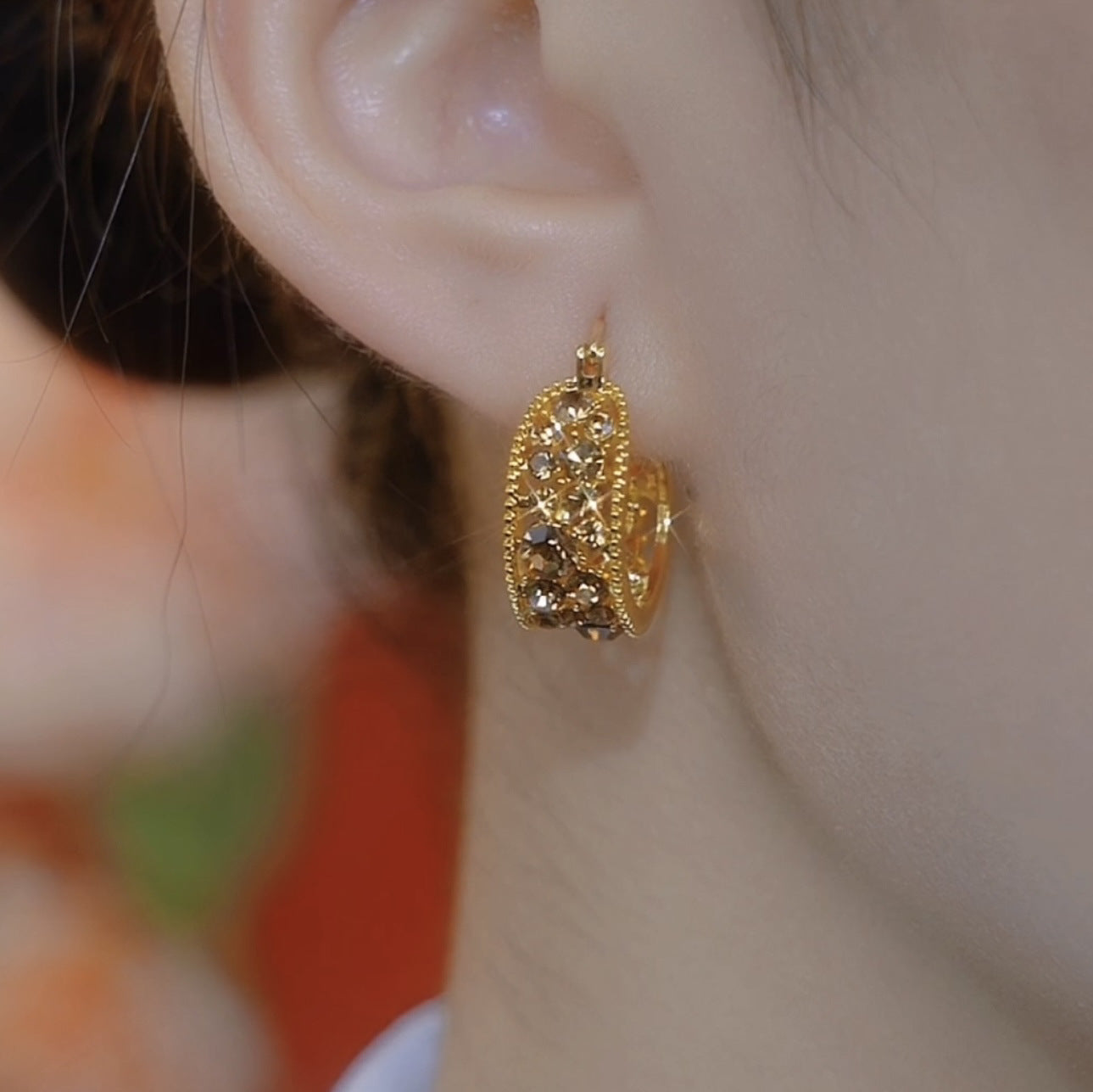 Wholesale Full Diamond Ear Buckle  Light Luxury brown Diamond Earrings