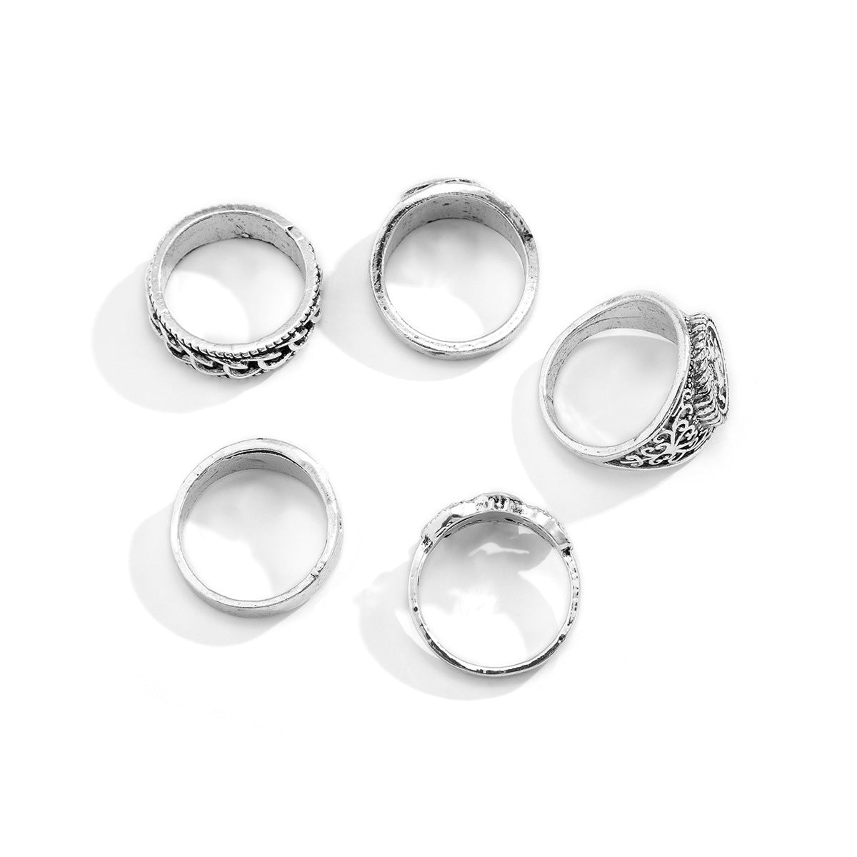 Wholesale Men' s Geometric Ring Set 5-Piece Vintage Electroplated Jewelry Accessory for Everyday Wear