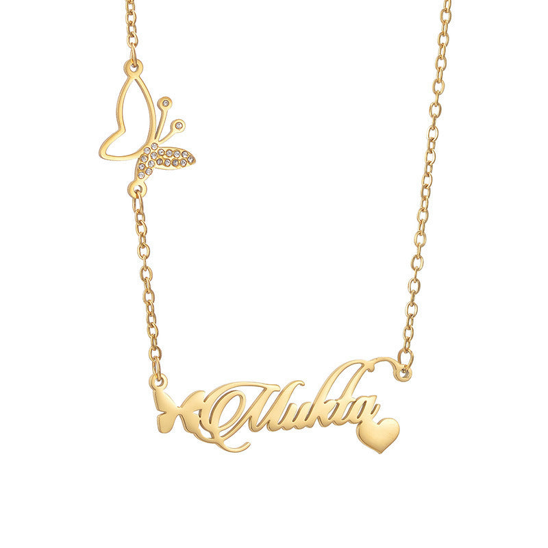 Wholesale Titanium Steel Butterfly and diamond heart necklace