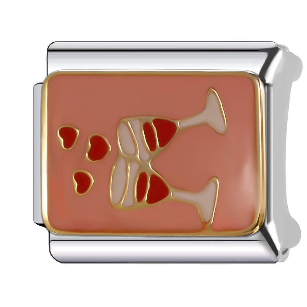 Wholesale Italian Charm Bracelet 9mm DIY Splicing Cartoon Cute Coffee Cup Stainless Steel Composable Bracelet