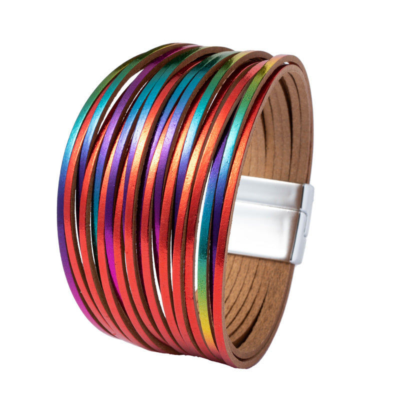 Wholesale Gradient Leather Cord Mixed Color Leather Bracelet ACC-BT-Shangy005