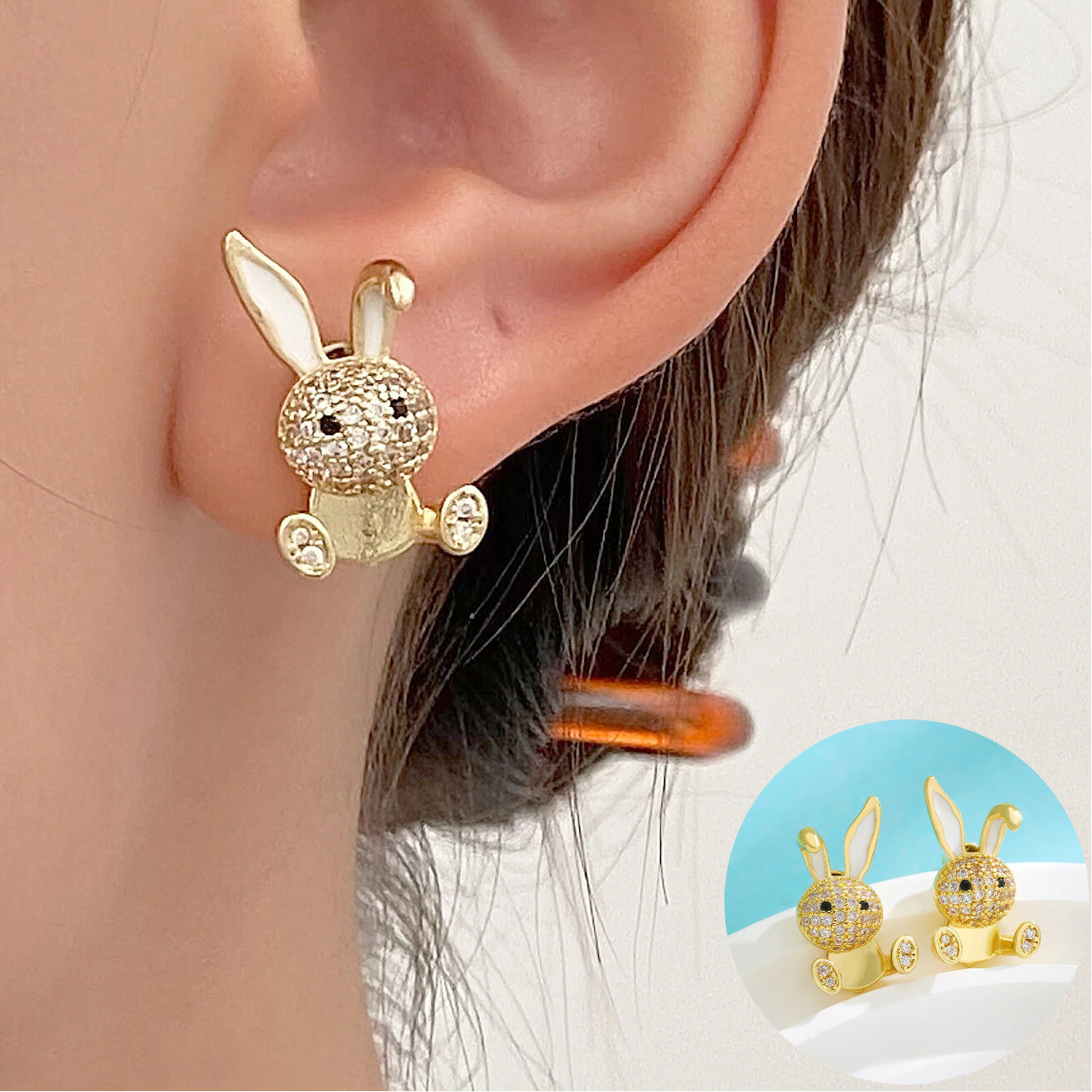 Wholesale Cute Easter Stainless Steel Openwork Bunny Earrings