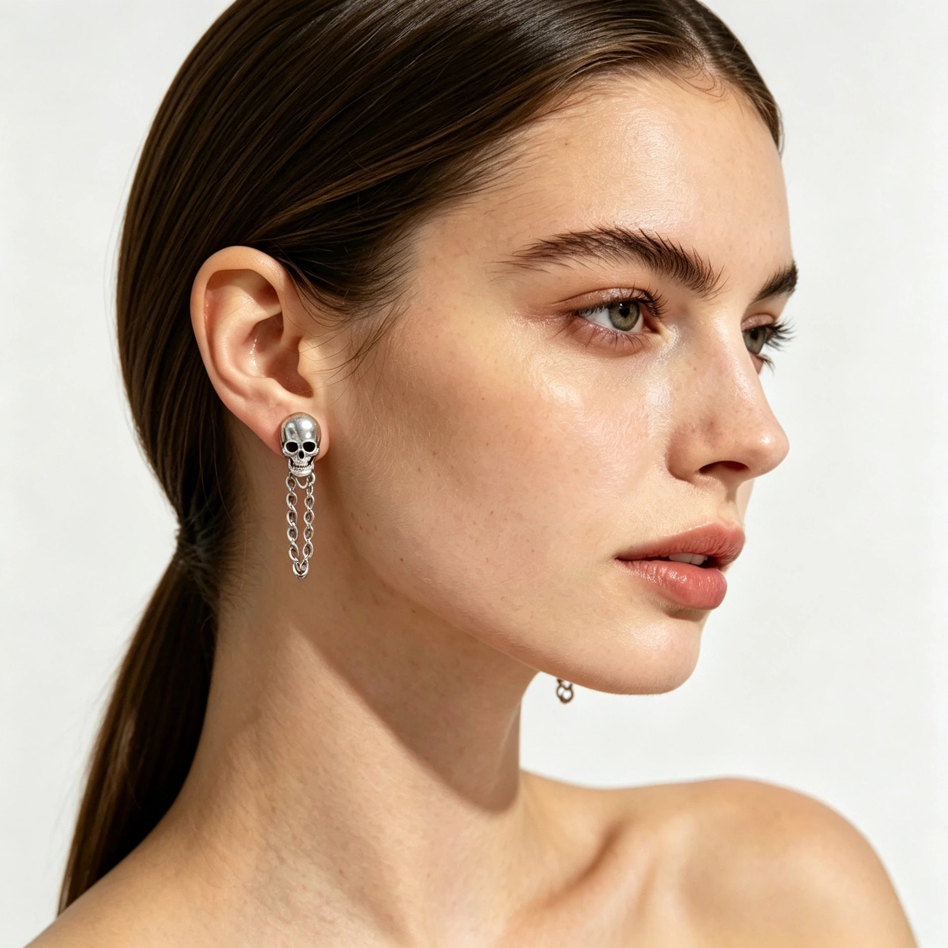 Wholesale Vintage Gothic Skull Earrings Silver Zinc Alloy Chain Tassel Dangle Earrings Party Wear Jewelry Accessory