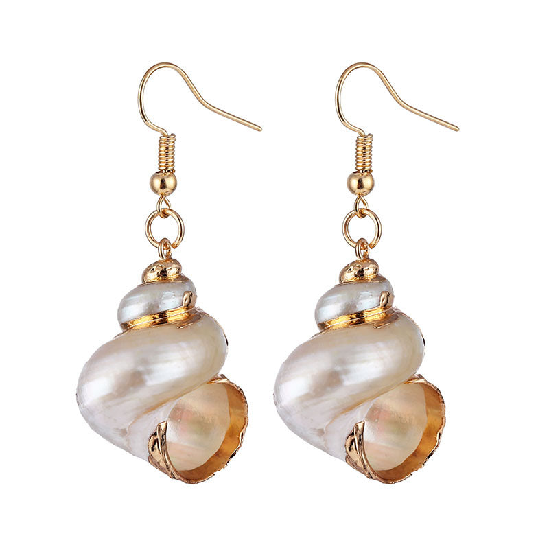 Wholesale Bohemian Natural Shell Earrings Gold Plated Conch Pendant Necklace Beach Fashion Jewelry Accessory
