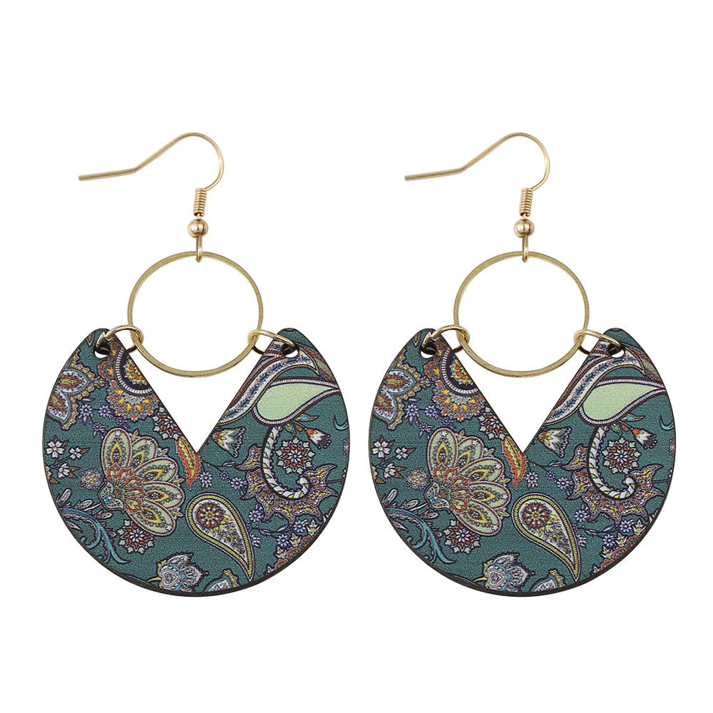 Wholesale Bohemian Double-sided Wooden Geometric Stripe Splicing Earrings ACC-ES-ChuLian008