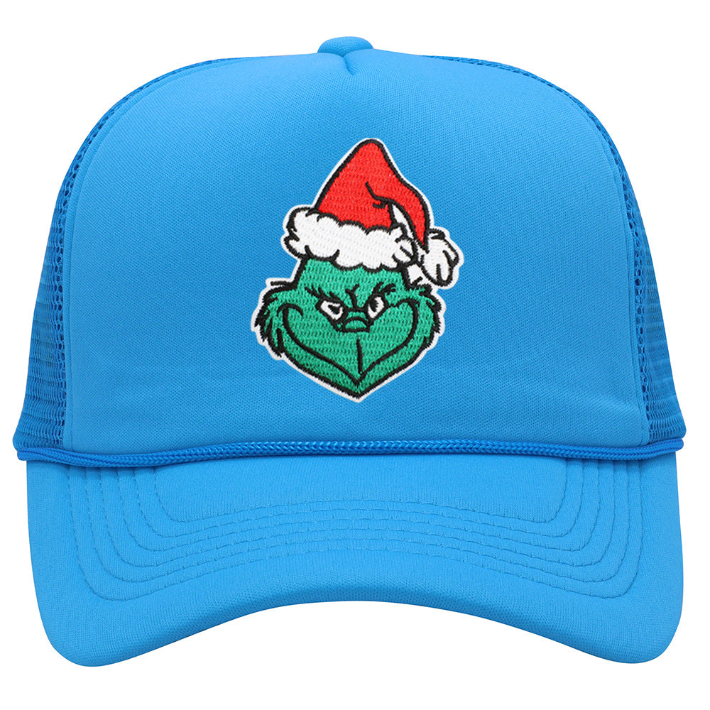 Wholesale Christmas green hair monster embroidered label grid baseball cap