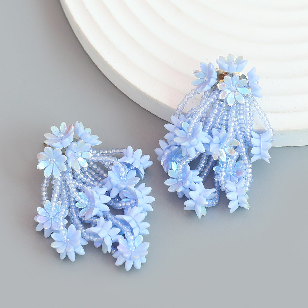 Wholesale multi-layered rice beads tassel flower resin flower earrings ACC-ES-JL021