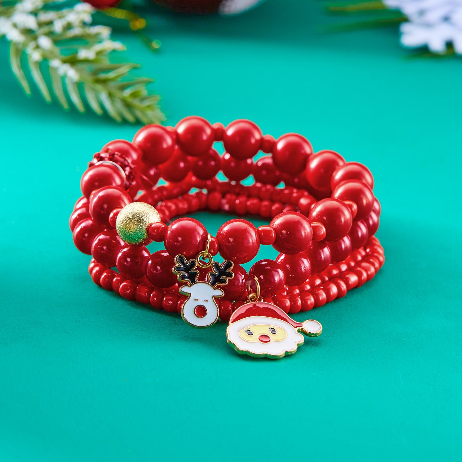 Wholesale Christmas Color Acrylic Diamond Snowflake Bell  Bracelet