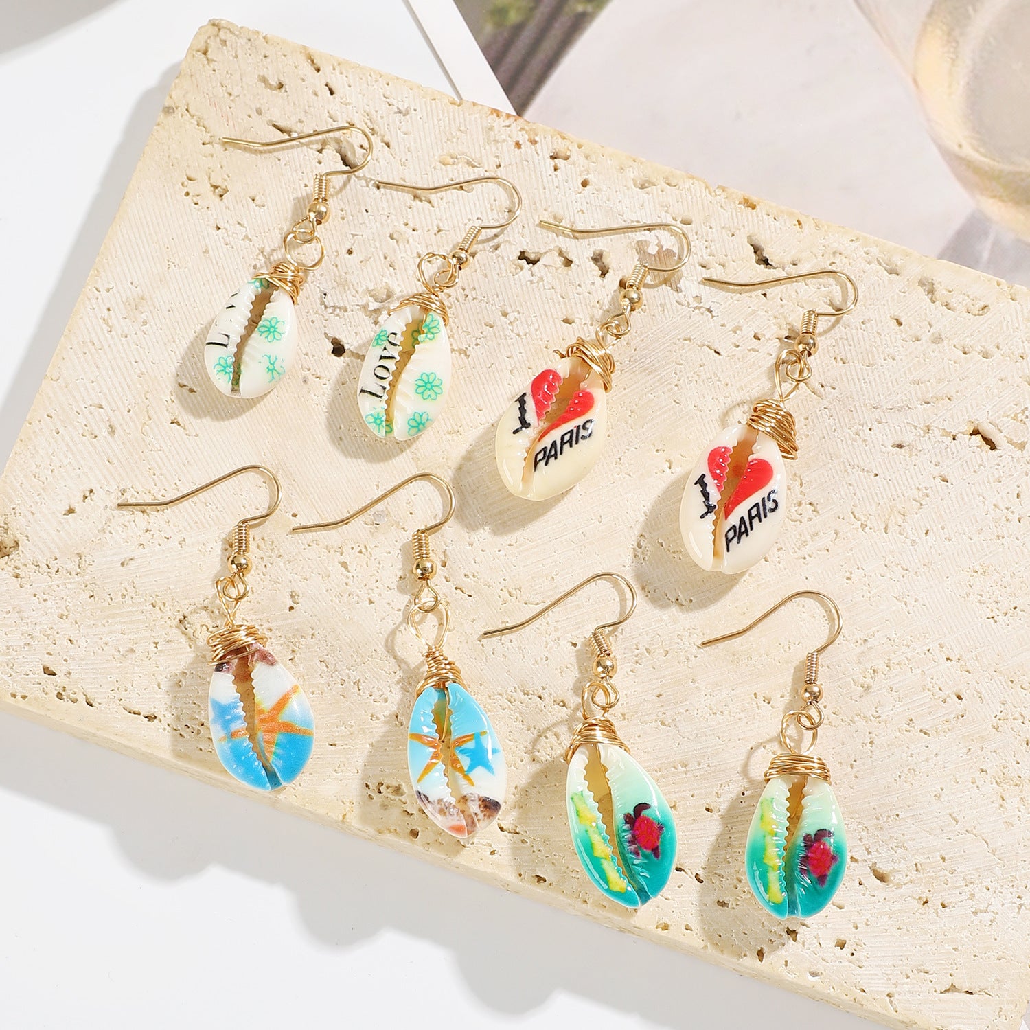 Wholesale Beach Style Printed Shell Earrings ACC-ES-MY017