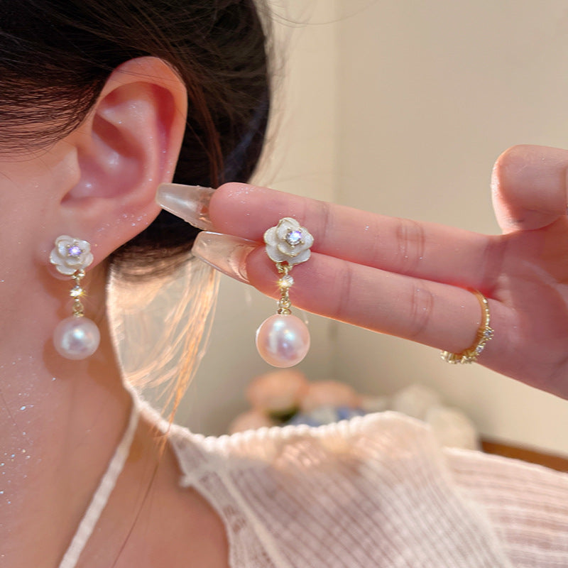 Wholesale  Alloy Camellia Pearl Earrings