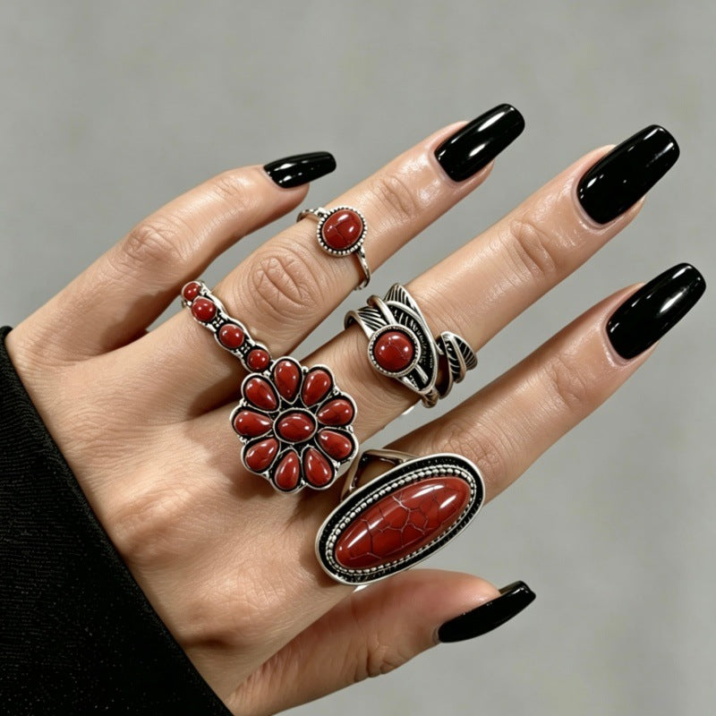Wholesale Vintage Punk Skeleton  Ring Set 24 Piece Ancient Silver Zinc Alloy Jewelry Accessory