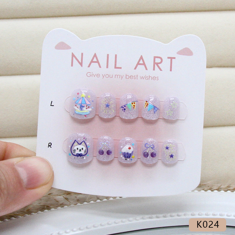 Wholesale 10 Pieces/box Cartoon Cat Cherry Nails Kits Children's Nail Stickers