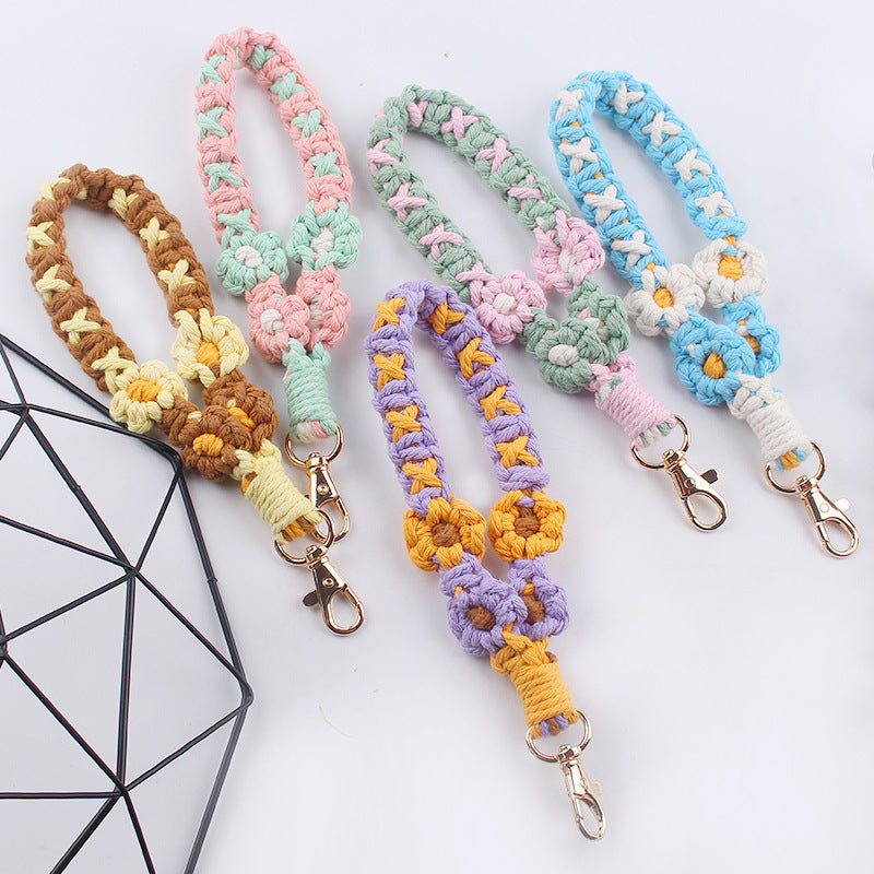 Wholesale Handmade Woven Daisy Cotton Rope Lanyard Keychain ACC-KC-GuangTian071