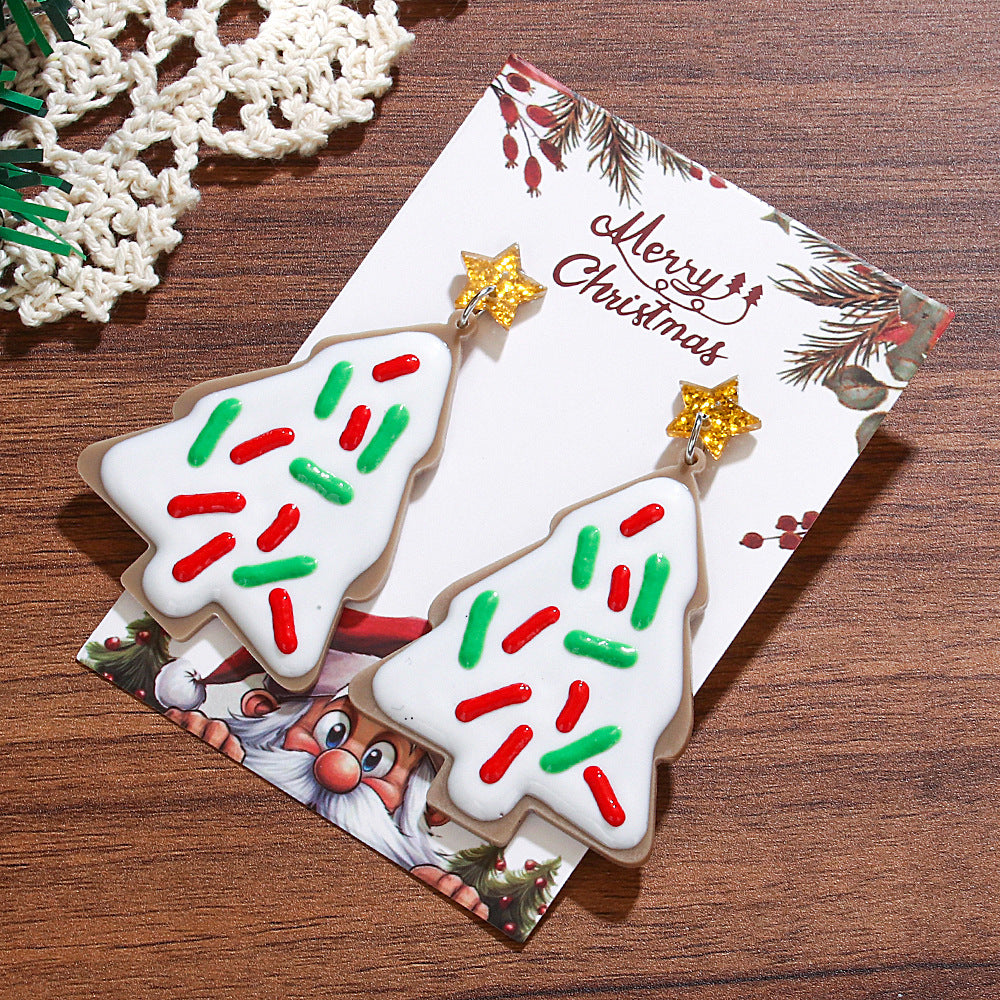 Wholesale  Acrylic White Painted Acrylic Splicing Christmas Tree Earrings
