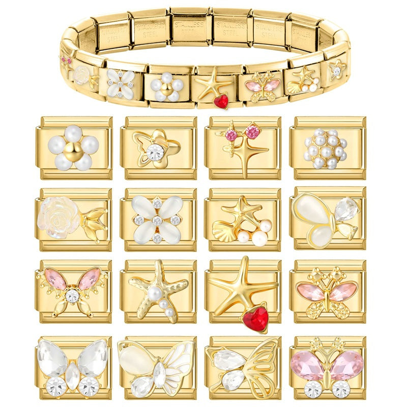 Wholesale 9mm Italian Charm Starter Bracelets DIY square Single Section Creative Stainless Steel Composable Bracelet