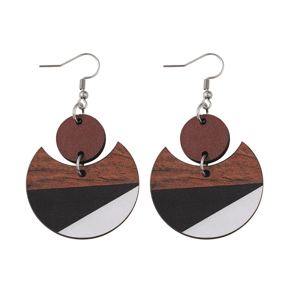 Wholesale  Geometric Round Triangle Bohemian Wood Earrings