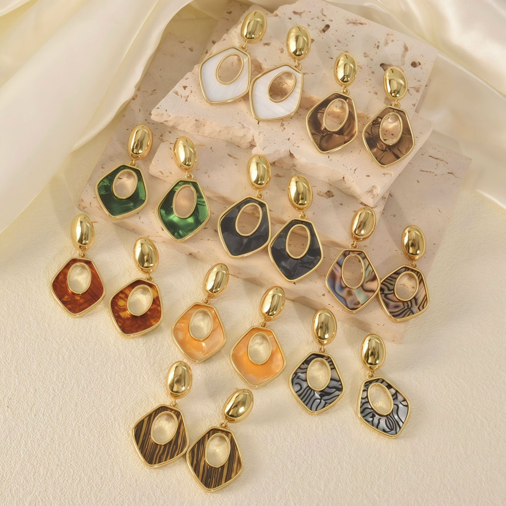 Wholesale Light Luxury Stainless Steel Geometric Polygon Openwork Earrings