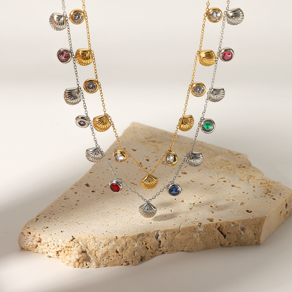 Wholesale stainless steel necklace clavicle chain 18K gold shell pendant inlaid zircon chain