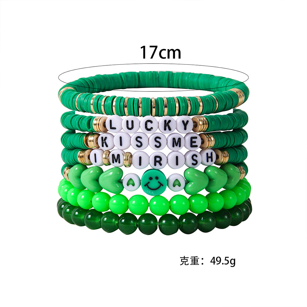 Wholesale St. Patrick's Day Green Smiley Heart Bracelet Set