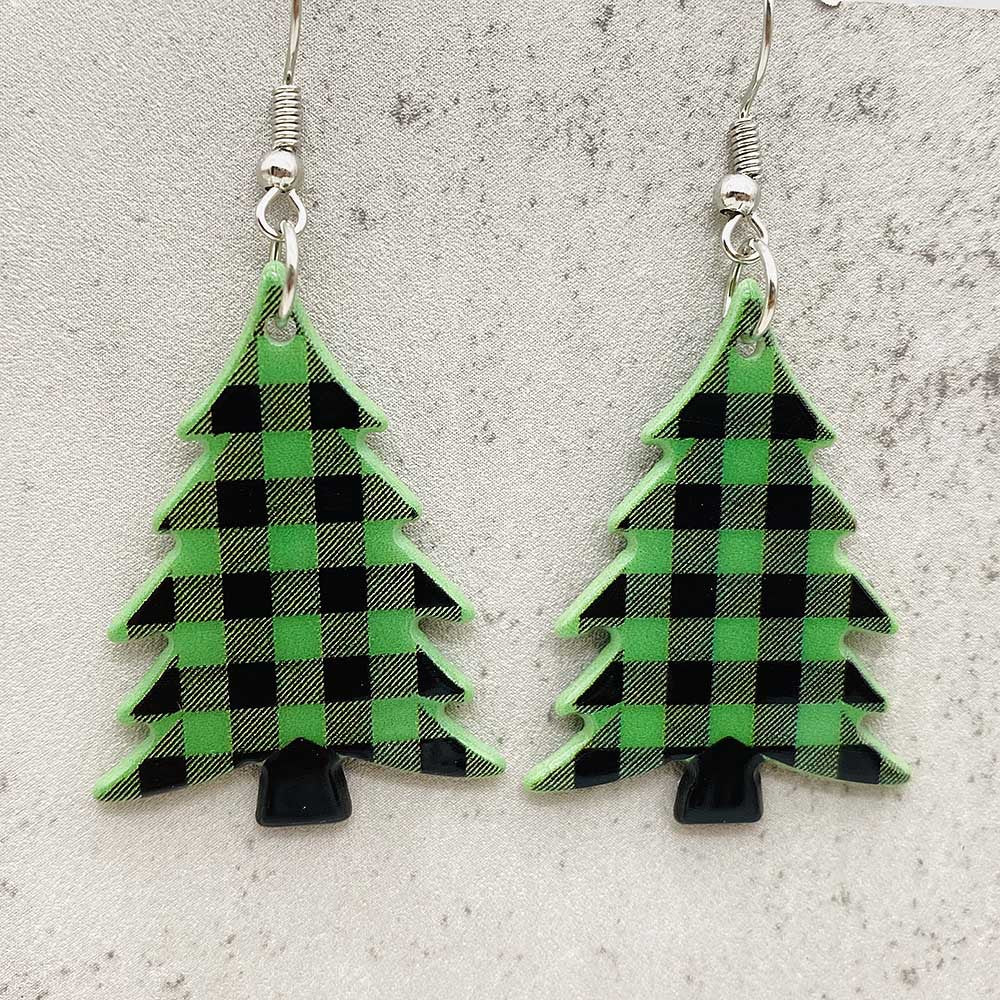 Wholesale Christmas Lights Red Plaid Christmas Tree Acrylic Earrings ACC-ES-ChenY072