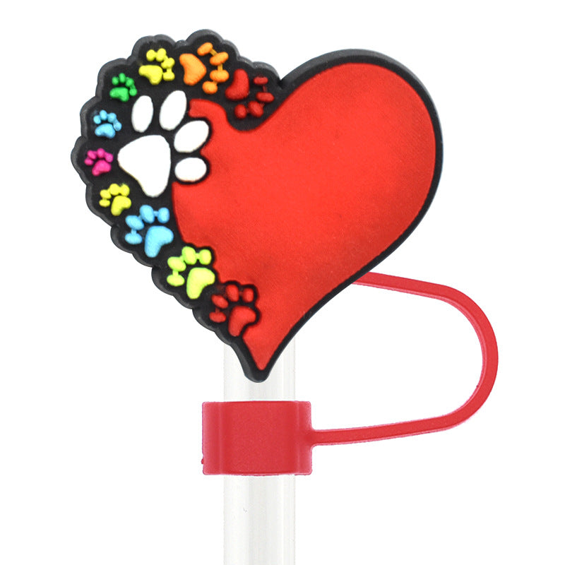 Wholesale Random 100pcs Cute Pet Dog Straw Tube Cap 10mm Soft Glue Straw Decoration Straw Cover ACC-SCR-RYY035