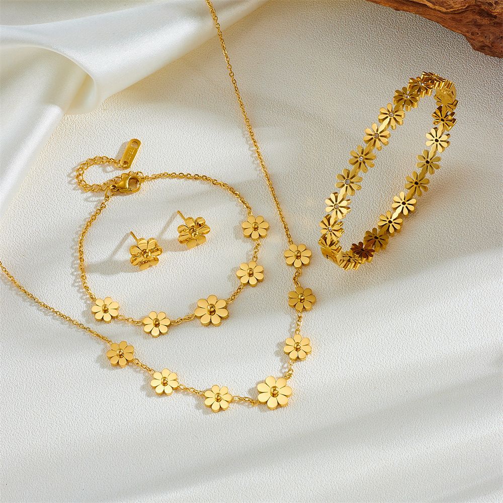 Wholesale Titanium Steel Multi- Stud Earrings,  Necklace,  Anklet,  and Bracelet Set