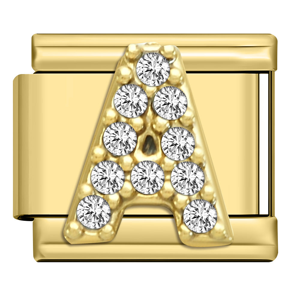 Wholesale Stainless Steel Modular Bracelet with Rhinestones and Gold Letters for Everyday Wear Jewelry Accessory